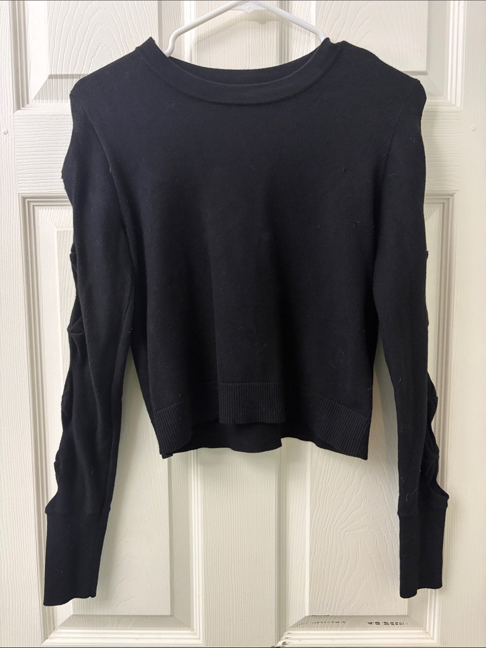 Topshop Black Cutout-Sleeve Crewneck Sweater